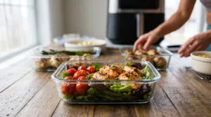 Air fryer garlic butter salmon bites — one of five fast high-protein recipes in this guide