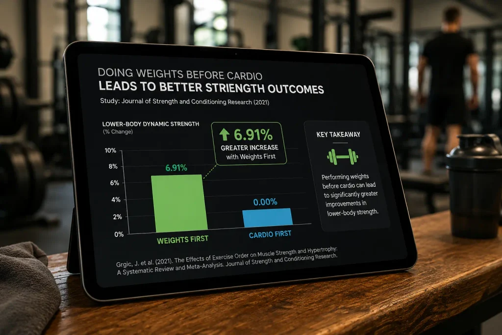 Cardio before or after weights study results on lower-body strength