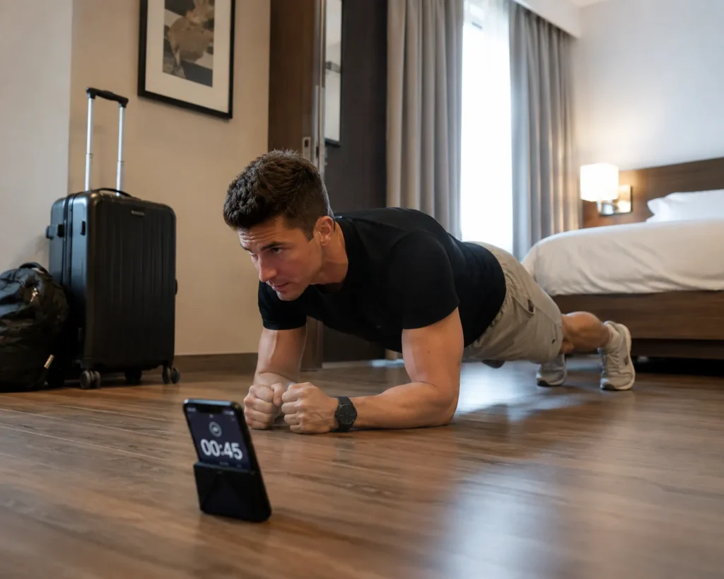 Exercise snacks for lifters done in a hotel room without equipment