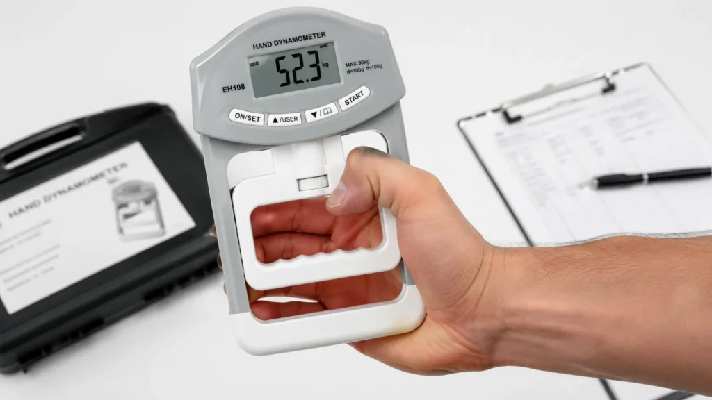 Grip strength training tested with a hand dynamometer