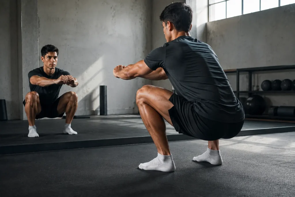 Isometric squat hold used to track isometric training progress