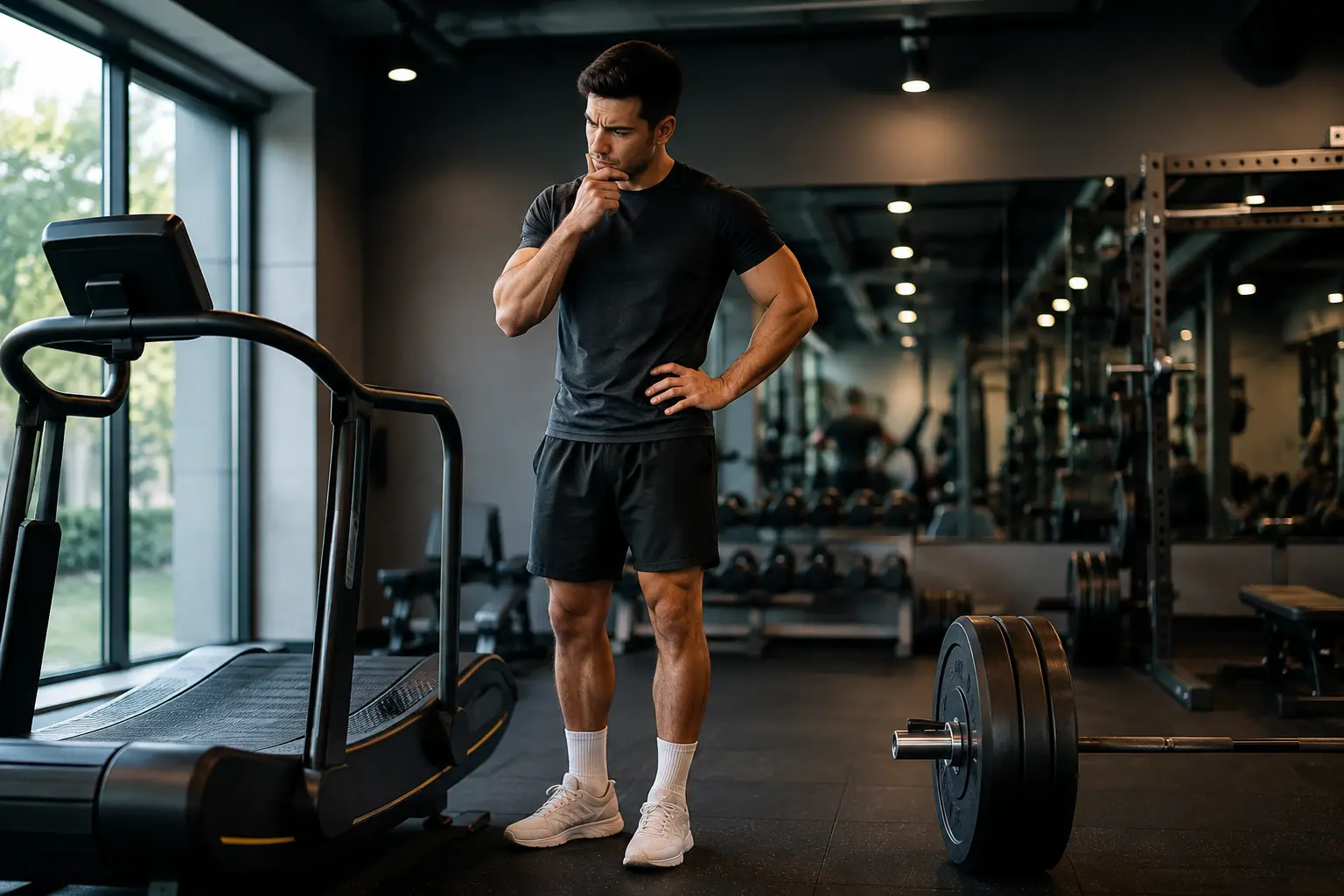 Person deciding cardio before or after weights in the gym
