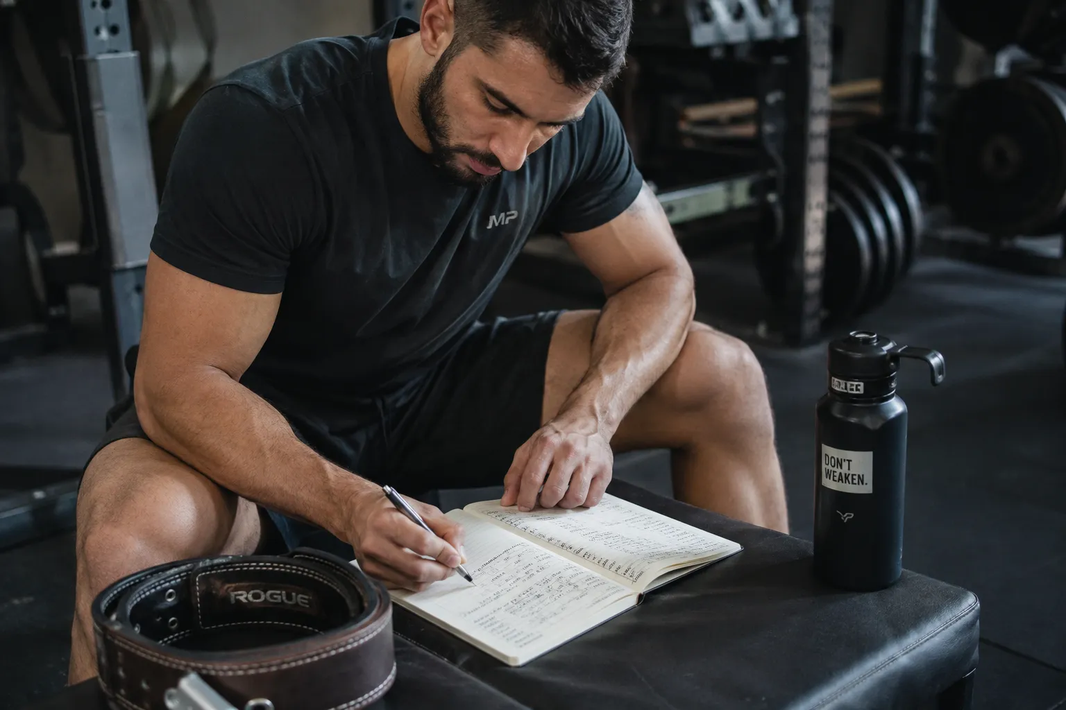 Person planning a deload week without an app using a paper training log