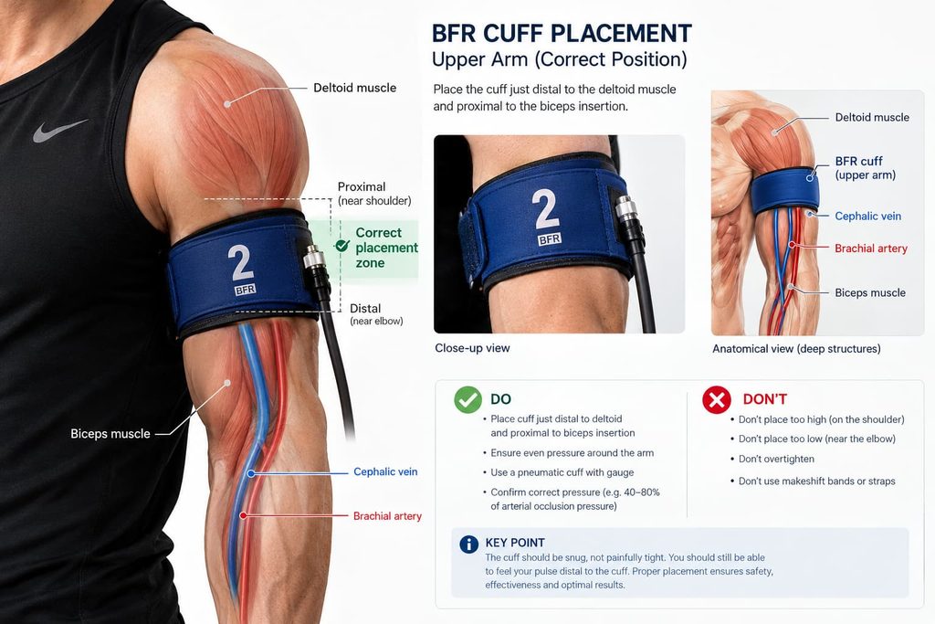 Proper BFR cuff placement for tracking training progress safely