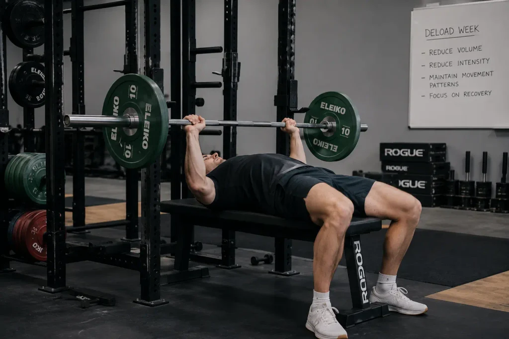 Reduced training volume during a deload week without an app or wearable