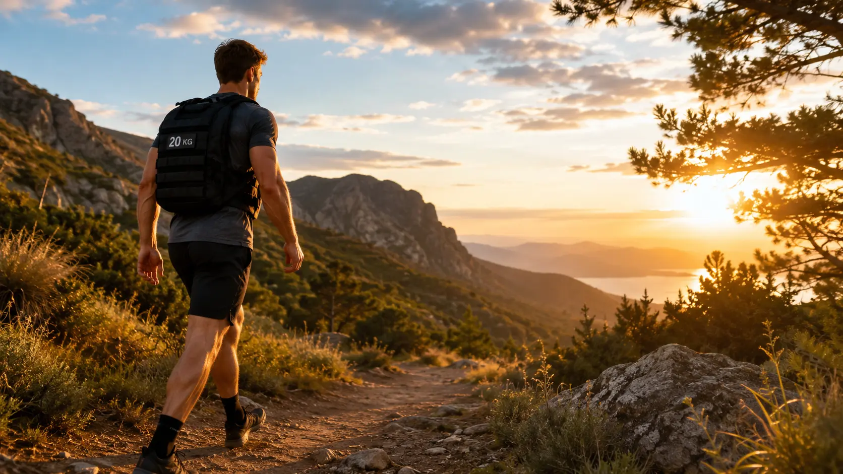 Rucking for lifters with a weighted backpack on a trail