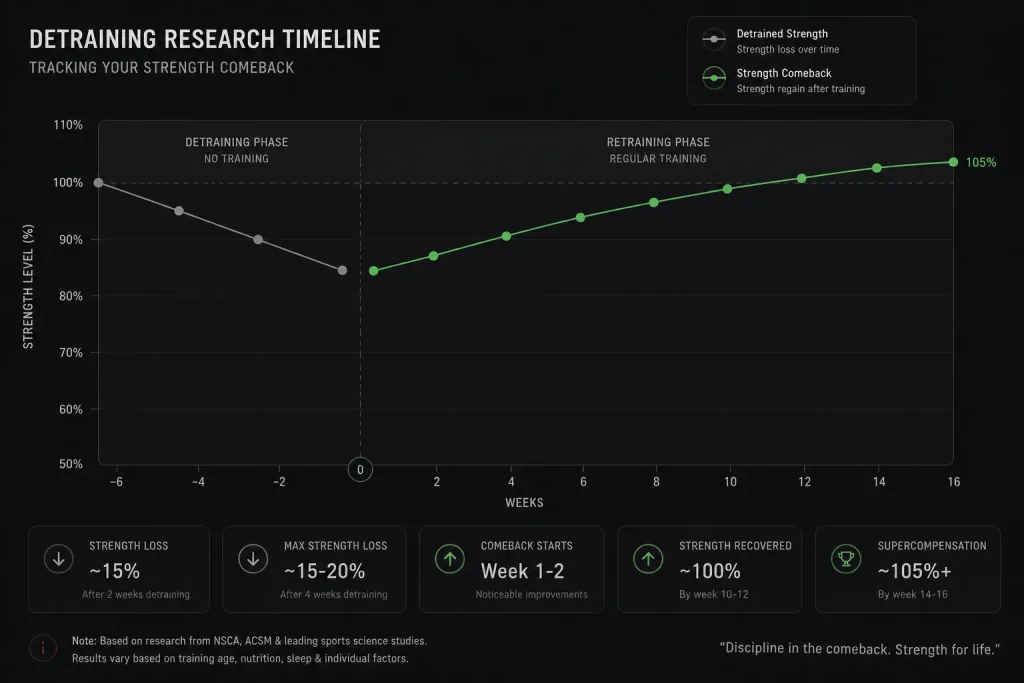 Chart showing detraining research timeline used to track your strength comeback